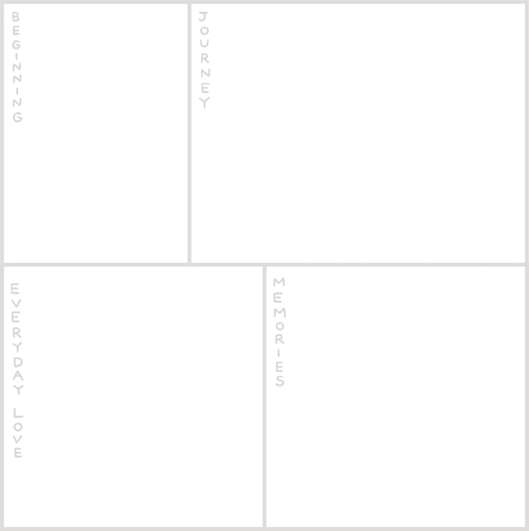 Stamp spaces: Beginning, Journey, Everyday Love, Memories
